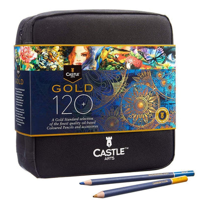 120 Piece Castle Gold Colored Pencil Set in Zip Up Case