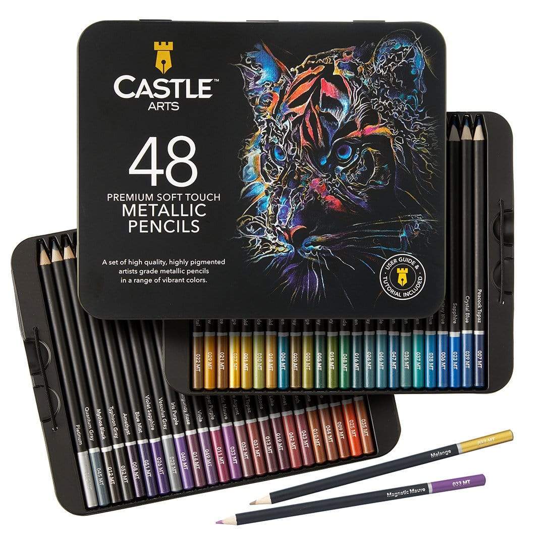 120 Piece Colored & Metallic Pencils in Tin Bundle