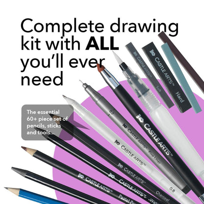 60 Piece Drawing and Sketching Graphite Pencil Art Set in Zip Up Case