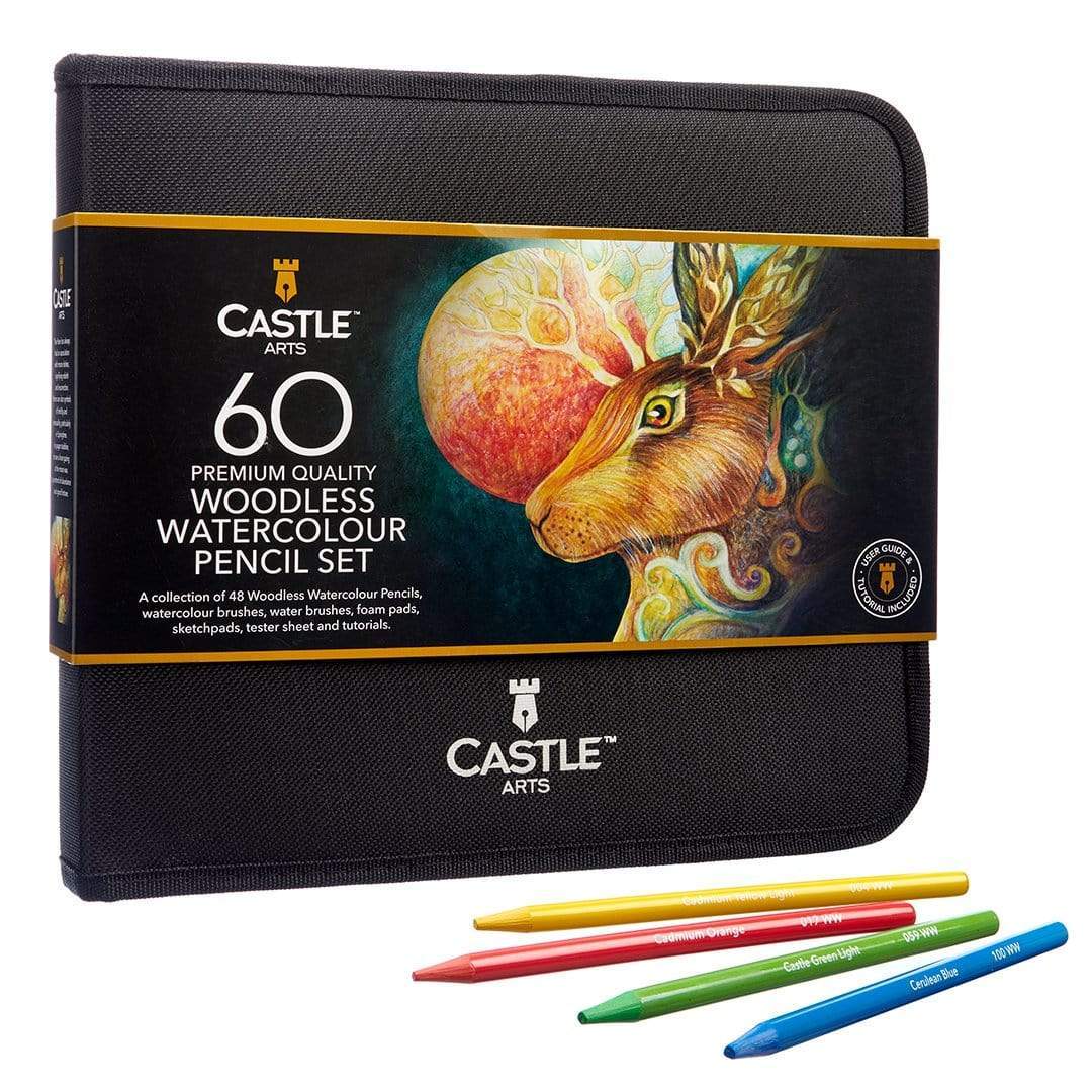 60 Piece Woodless Watercolor Pencil Set in Zip Up Case