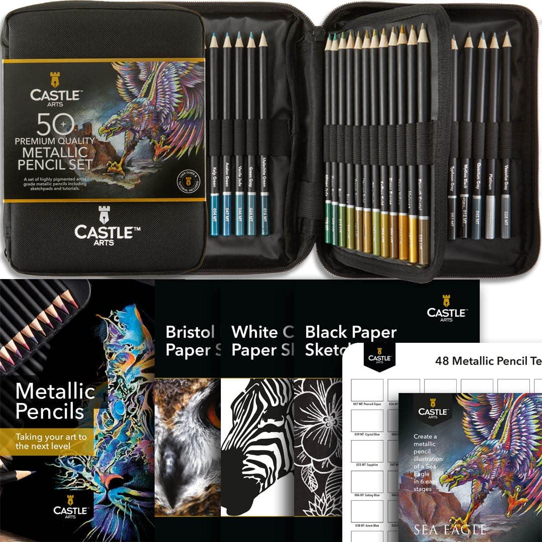 100 Piece Metallic & Pasteltint Colored Pencils Zip Bundle