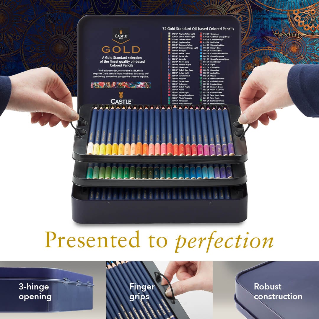 72 Piece Castle Gold Colored Pencil Set in Display Tin